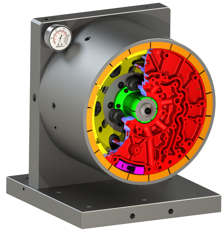Angle Plate Fixture with two collets, radial location and hydraulic work supports.