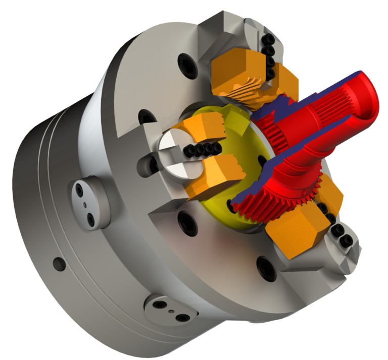 WEDGE-GRIP® Gear Chuck, grips in the PD datum of the helical gear.